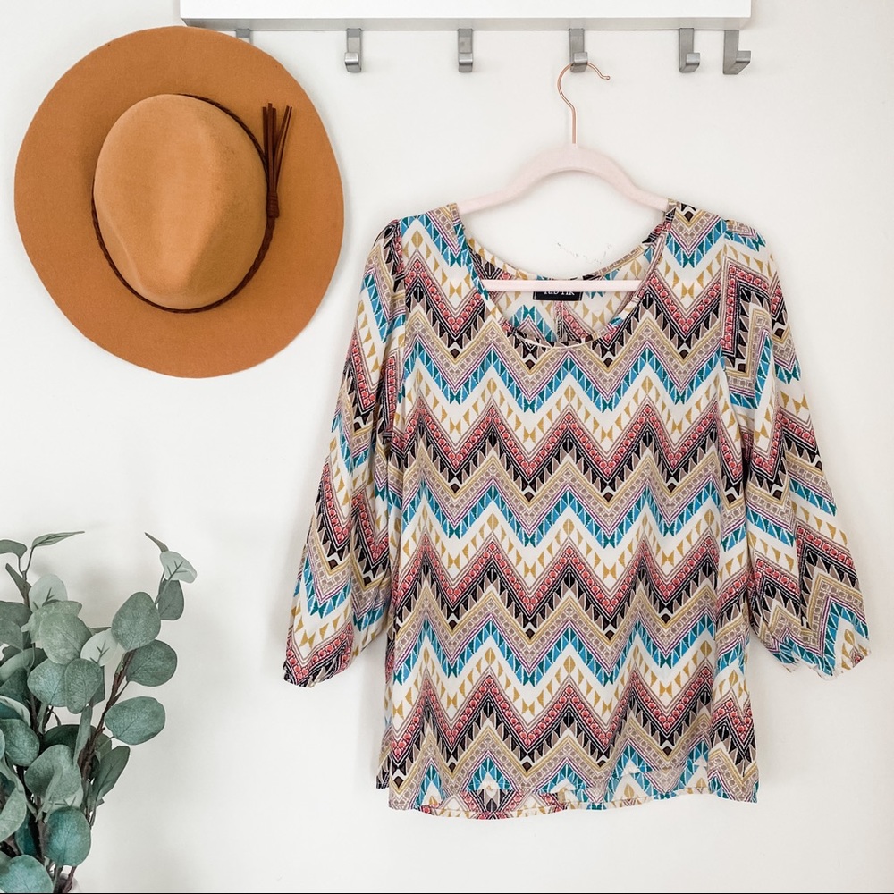 Zig Zag pattern Multi Color 3/4 Sleeve Blouse